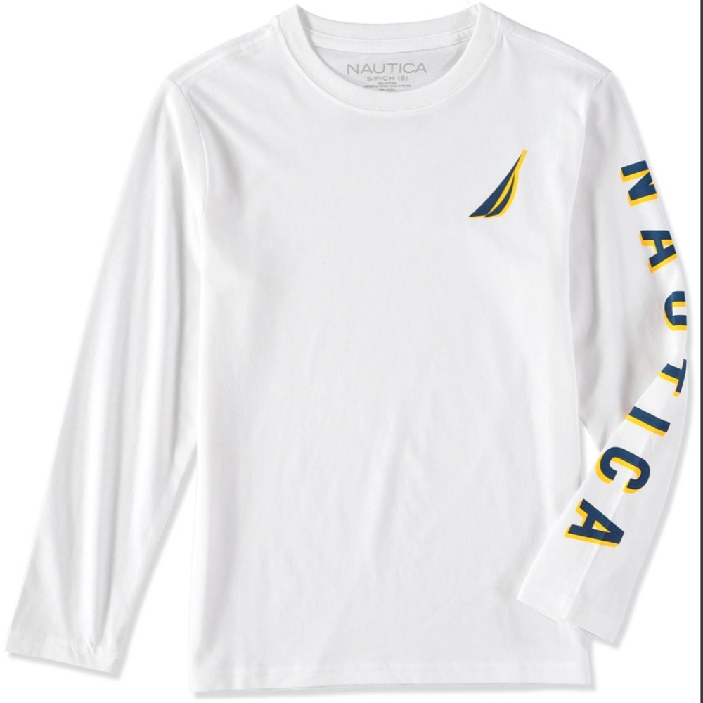 Kids Nautica White Long Sleeve Shirt with Royal Blue Logo - NWT